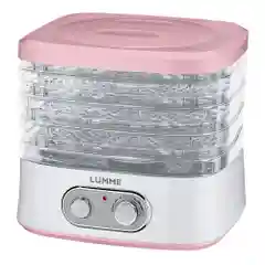 Розовый сушилка для овощей и фруктов LUMME LU-FD1854A с вентилятором, 4 уровня , белый/розовый