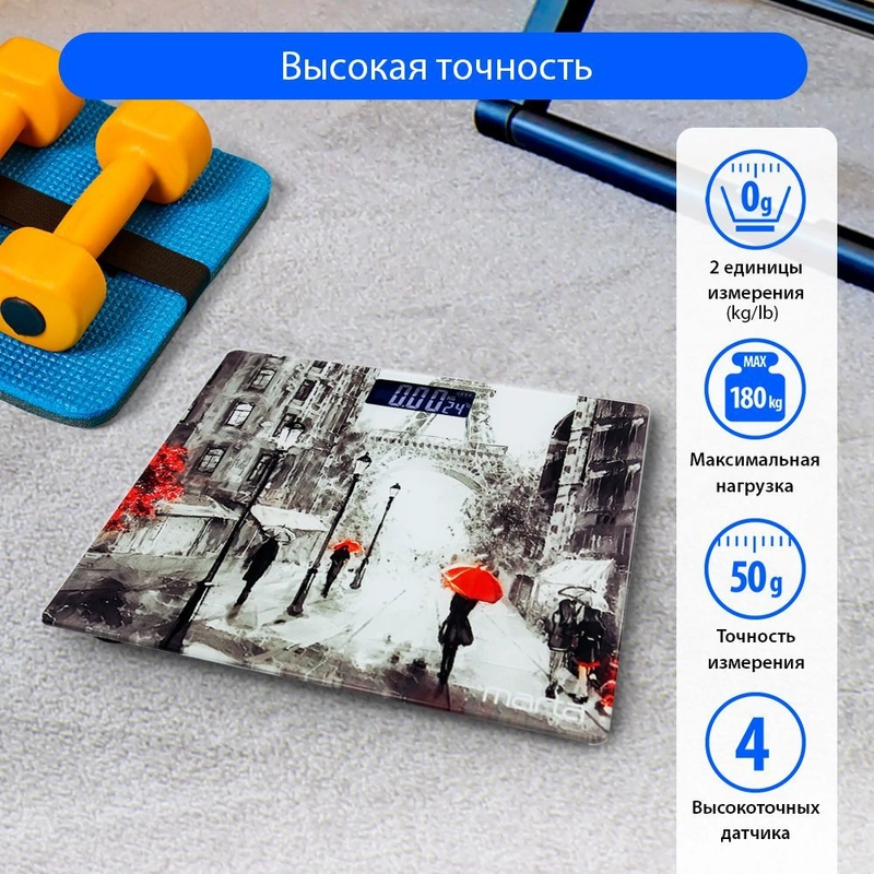 Весы напольные электронные со встроенным термометром MARTA MT-SC1695 Париж