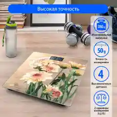 Весы напольные электронные со встроенным термометром MARTA MT-1678 хризантемы