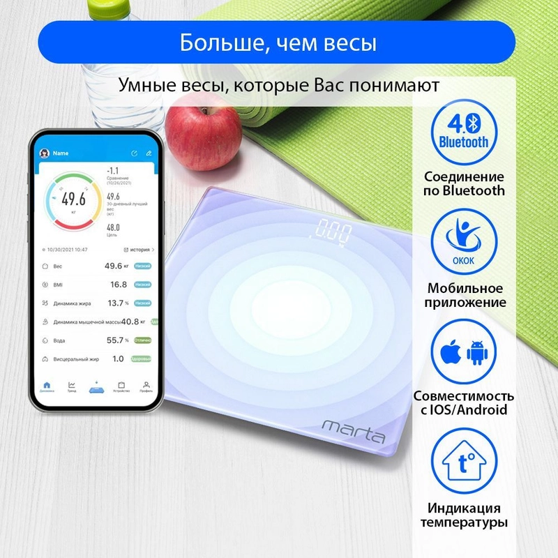 Умные диагностические весы MARTA MT-SC3603 , LED дисплей, Bluetooth, лиловый