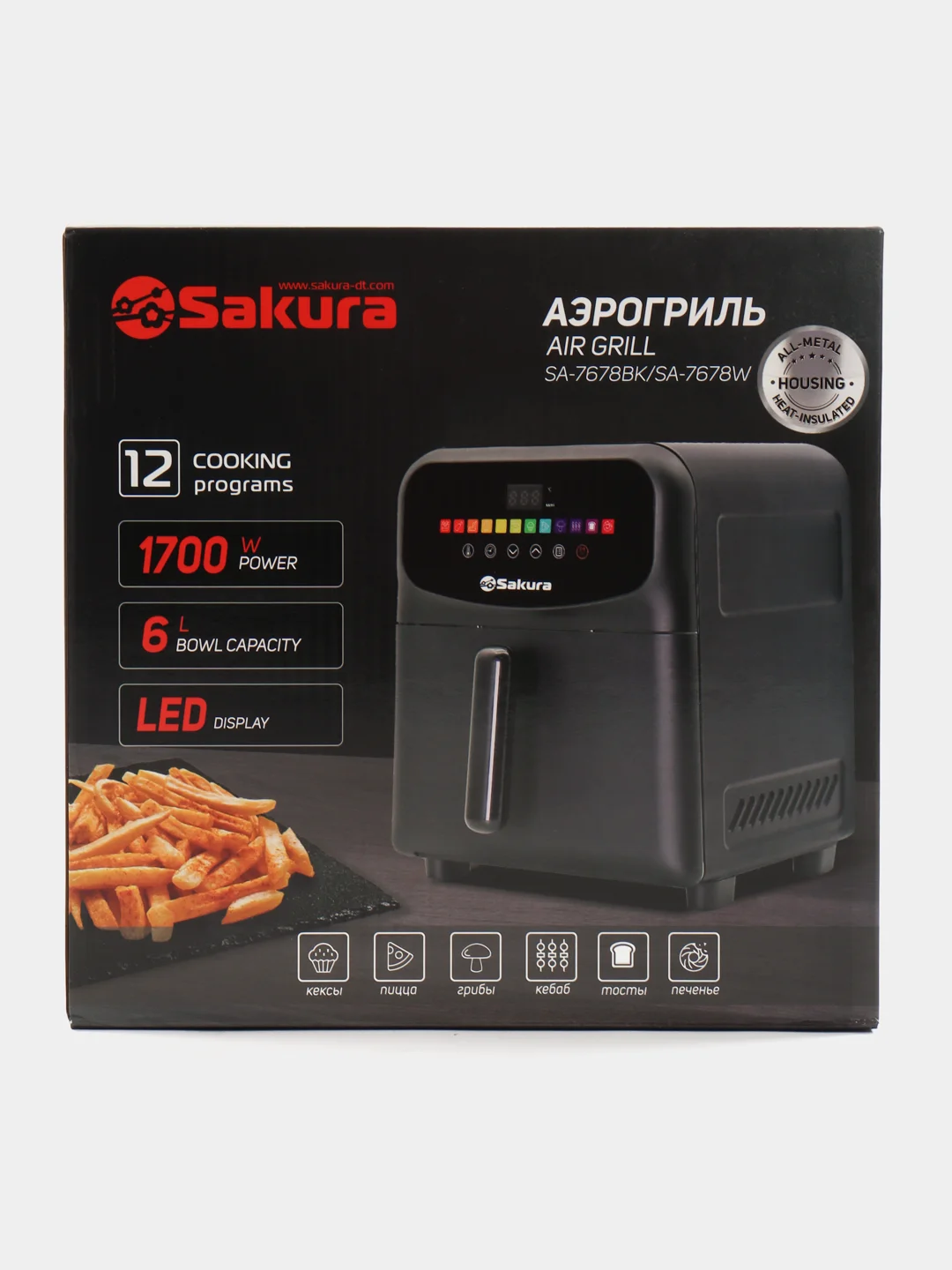 Черный аэрогриль SAKURA SA-7678 6л, таймер, сенсорное управление