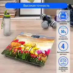 Разноцветный весы напольные электронные со встроенным термометром MARTA MT-1678 тюльпаны