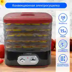 Черный сушилка для овощей и фруктов LUMME LU-1853 с вентилятором, 5 уровней, черный/красный