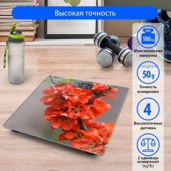 Весы напольные электронные со встроенным термометром MARTA MT-1678 весенние цветы