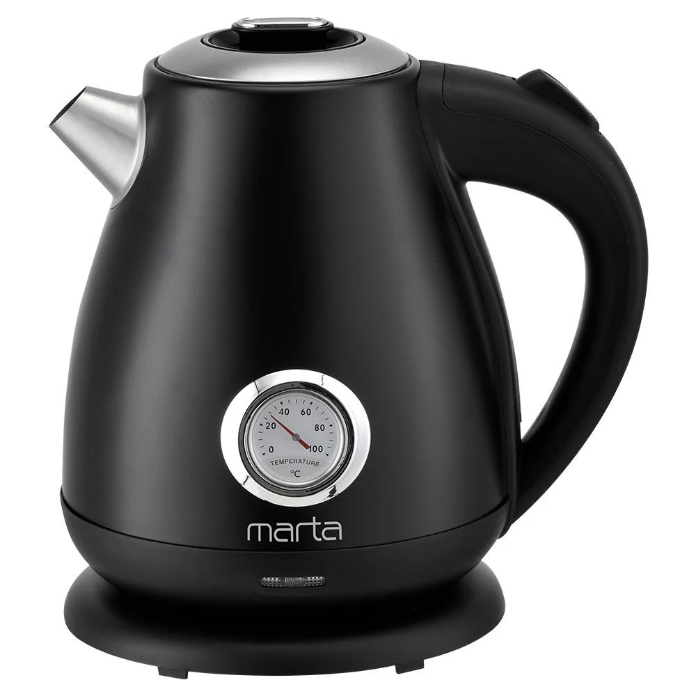 Черный чайник электрический MARTA MT-4646 металлический/ 2200W/ Объем-1,8л/ черный