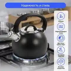 Чайник со свистком MARTA MT-3089 2 л/ нержавеющая сталь, черный матовый