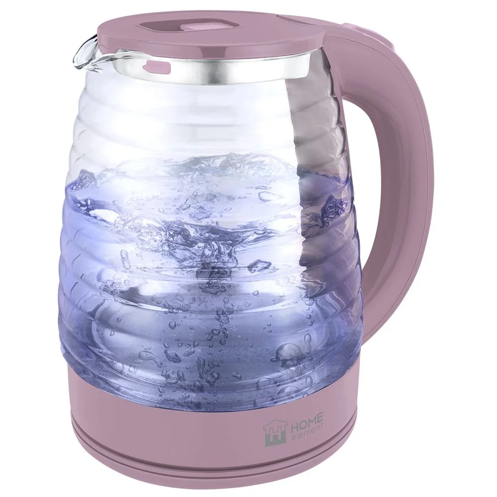 Розовый чайник электрический HOME ELEMENT HE-KT2307 стеклянный с подсветкой/2л, розовый