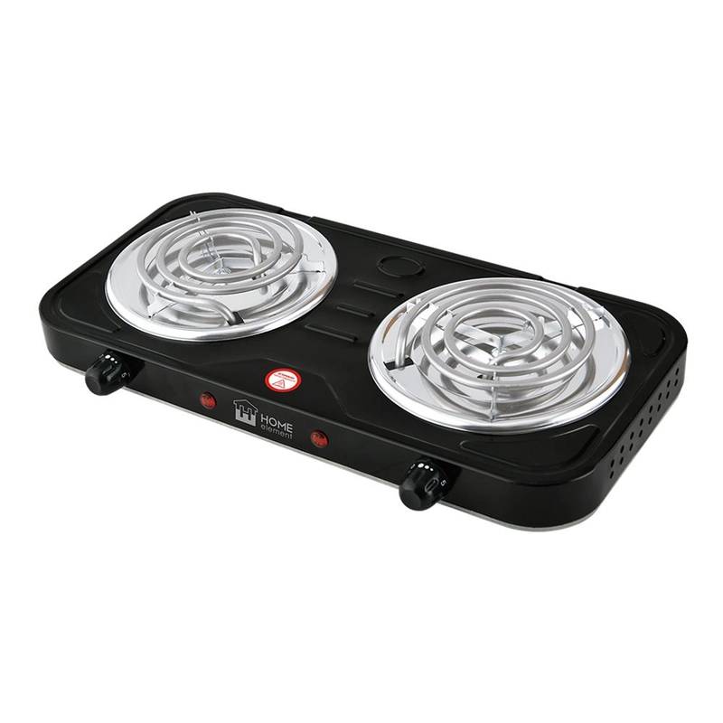 Плитка электрическая настольная HOME ELEMENT HE-HP720B, 2 конфорки, d14, черный