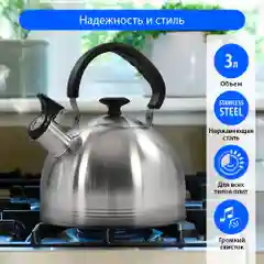 Чайник со свистком LUMME LU-268 для газовой плиты 3л, нерж. сталь, серый агат