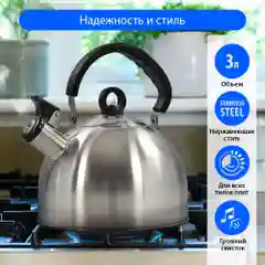 Чайник со свистком LUMME LU-268 3л, нерж. сталь, серый гранит