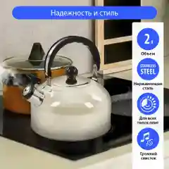 Чайник со свистком HOME ELEMENT HE-WK1602, 2л, нерж. сталь , бежевый опал