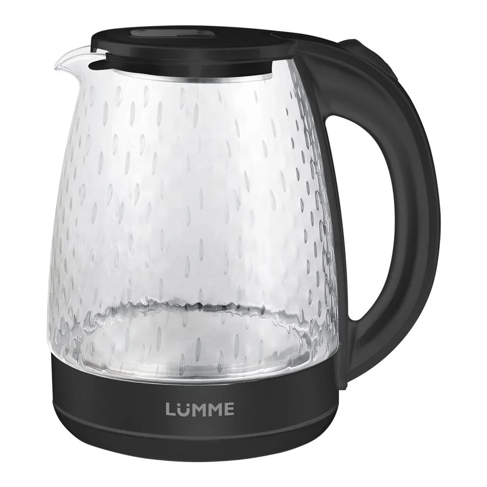 Серебряный чайник электрический LUMME LU-KT4117A стеклянный 2л, черный жемчуг