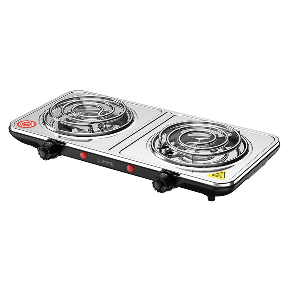 Серебряный плитка электрическая LUMME LU-HP3709A настольная, 2 конфорки, сталь