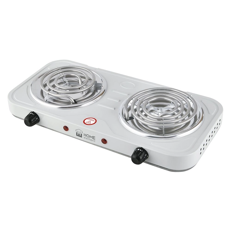 Плитка электрическая настольная HOME ELEMENT HE-HP721B, 2 конфорки, d14, белый