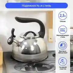 Чайник со свистком MARTA MT-3025 нерж. сталь 2,5 л, черный жемчуг