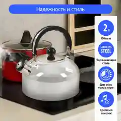 Белый чайник со свистком HOME ELEMENT HE-WK1602,2л, нерж. сталь , белый жемчуг