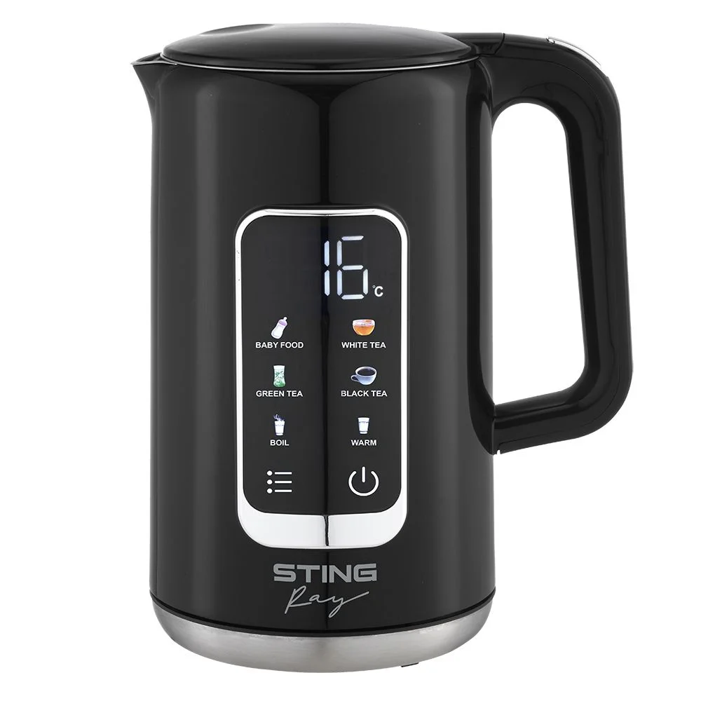 Черный чайник электрический STINGRAY ST-KT3015A ручной выбор температуры, автоподогрев, черный