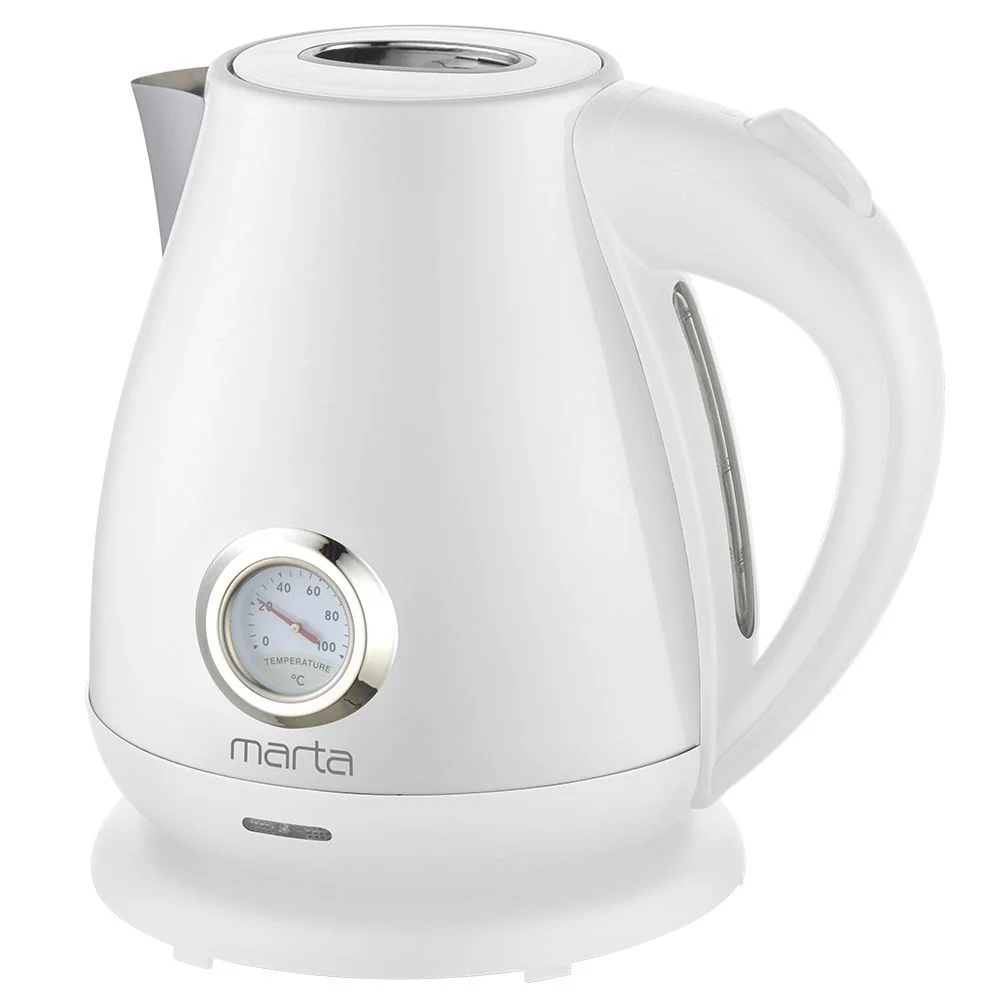 Белый чайник электрический MARTA MT-4645 металлический / 2200W/ Объем-1,8л/ белый