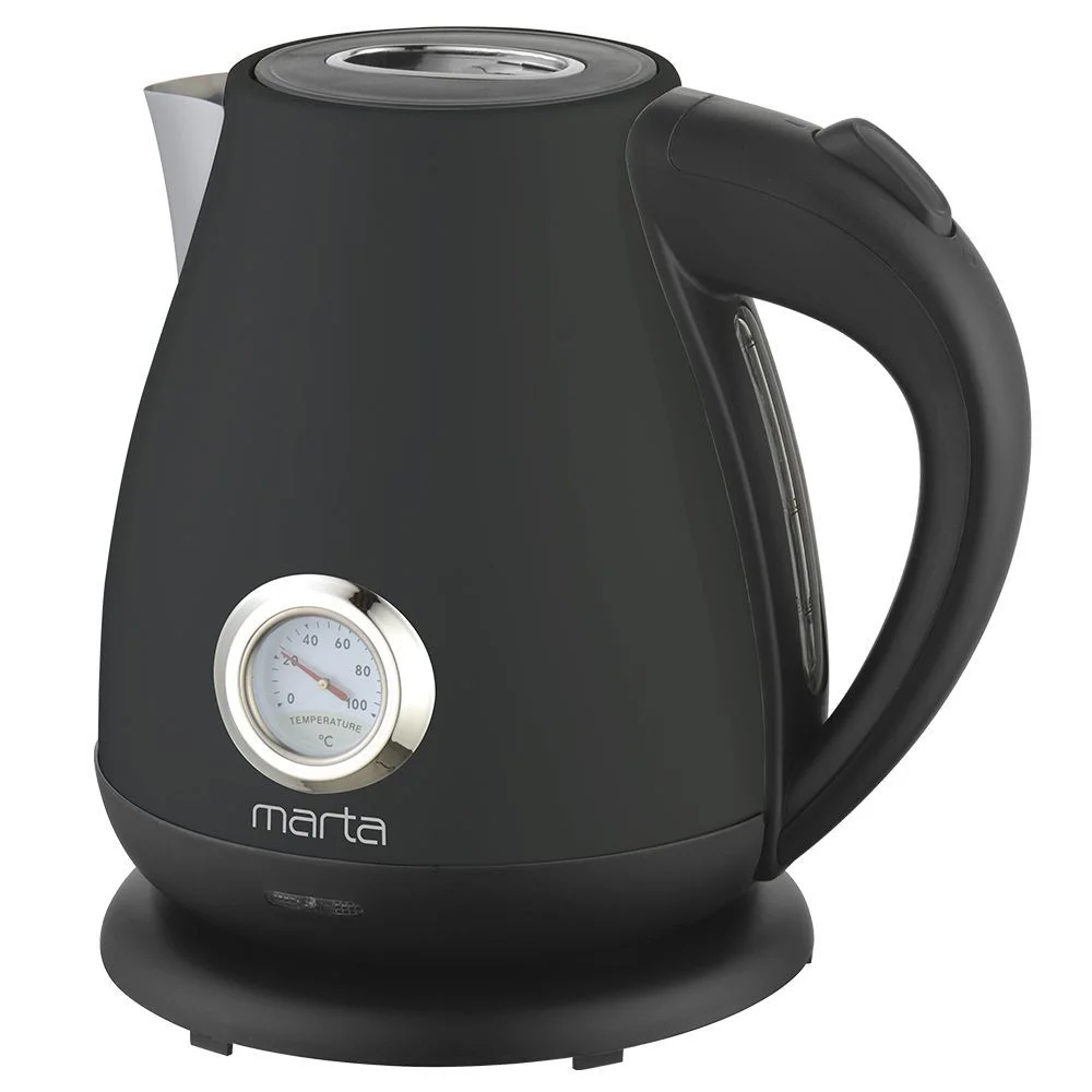 Черный чайник электрический MARTA MT-4645 металлический / 2200W/ Объем-1,8л/ черный