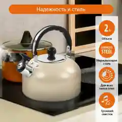 Чайник со свистком HOME ELEMENT HE-WK1602, 2л, нерж. сталь , бежевый матовый
