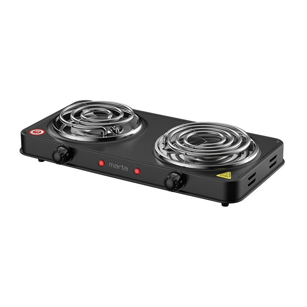 Черный электрическая плитка MARTA MT-HP4236A 3000W, 2 конфорки спираль, диаметр13/15, черный