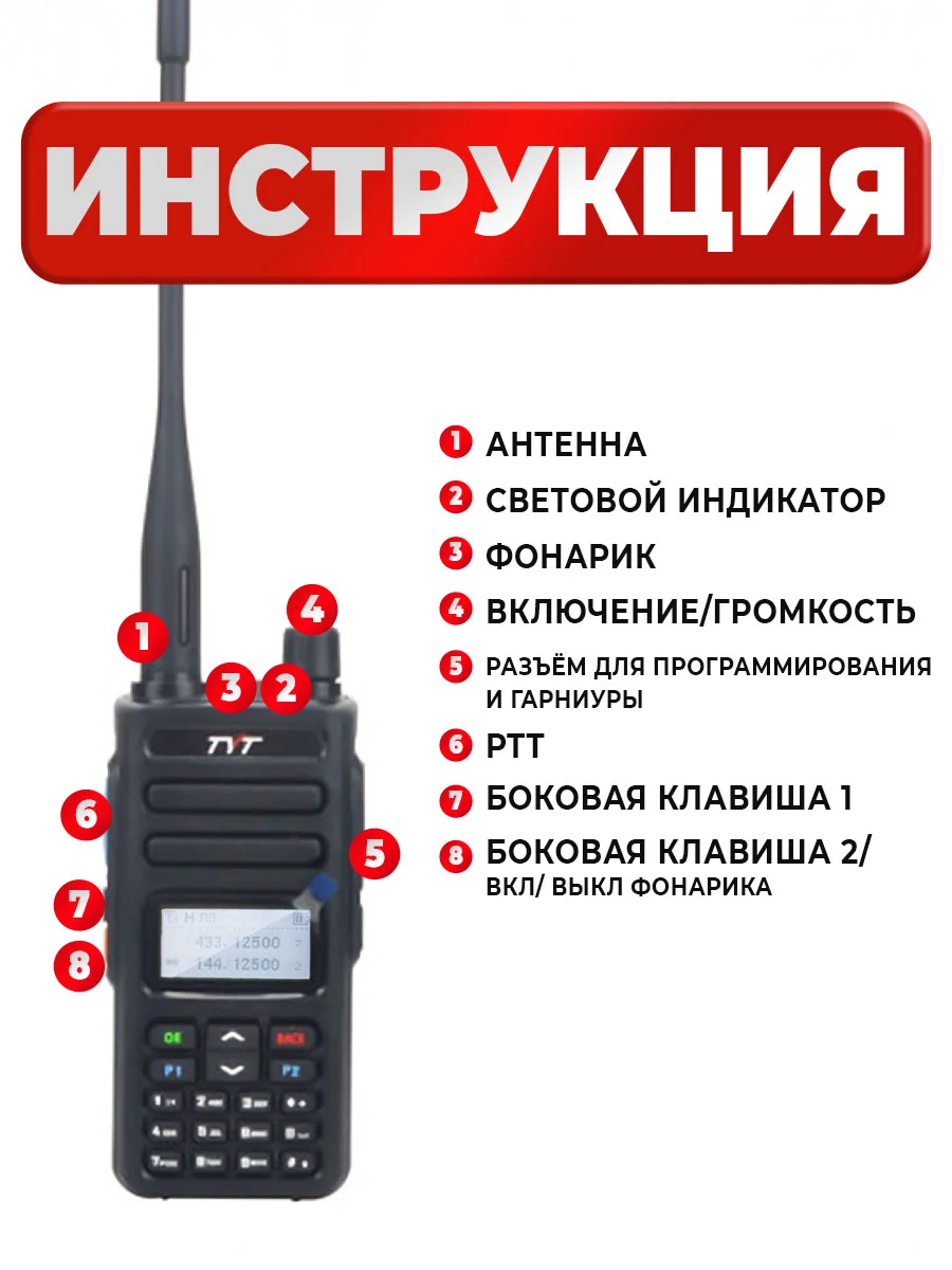 Портативная радиостанция TYT MD-750 DMR  / черная с радиусом до 12 км / UHF VHF