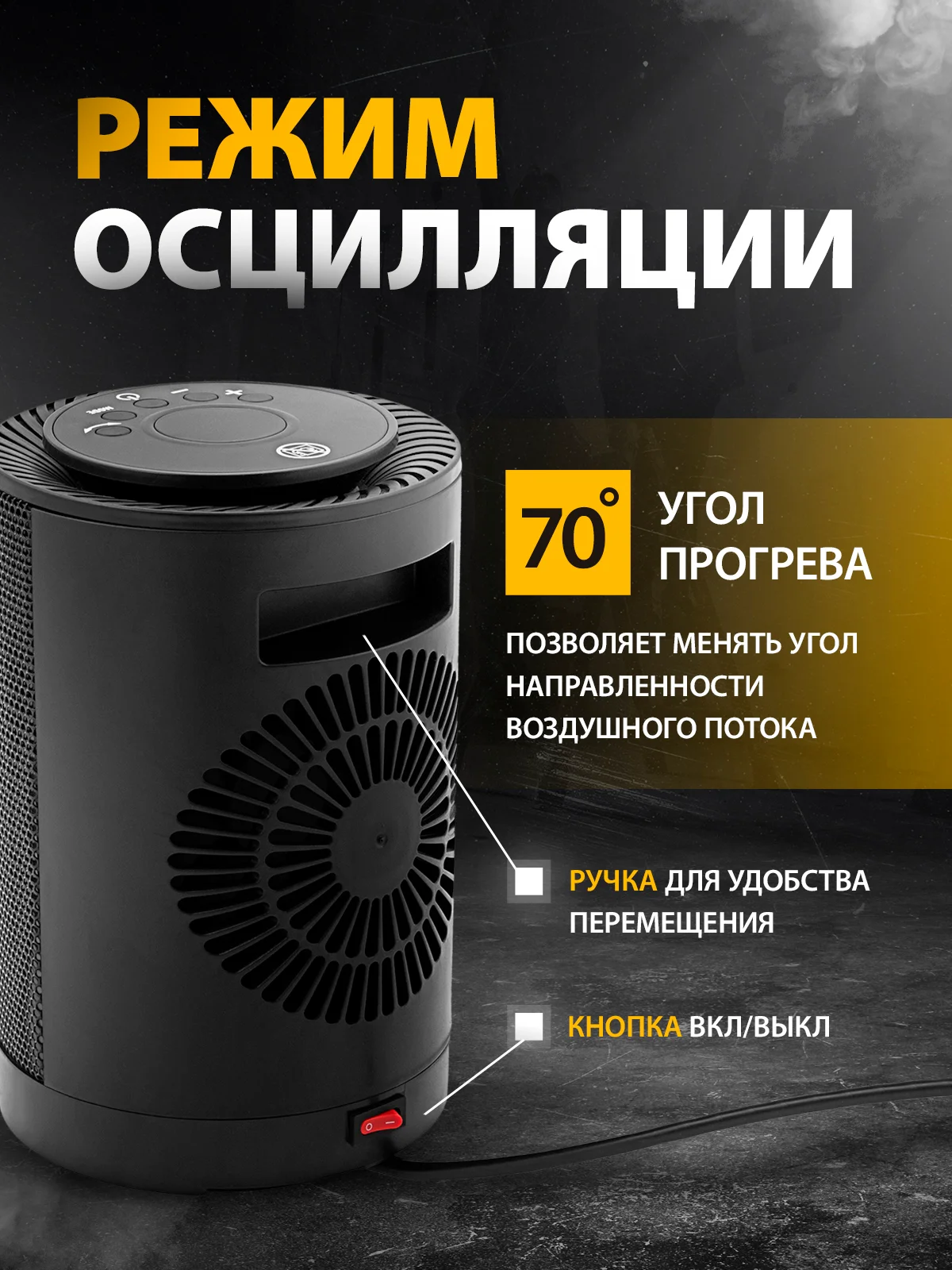 Тепловентилятор керамический DTFC-1200, 3 реж., вент., нагрев 600/1200 Вт, Denzel, 96418