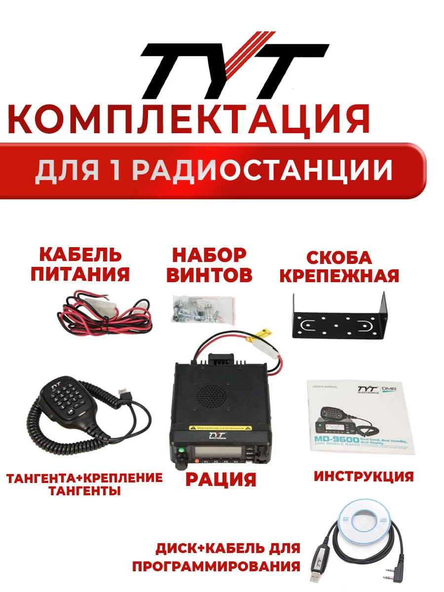 Рация TYT MD-9600, черная, автомобильная радиостанция с радиусом 30 км, UHF VHF IP67