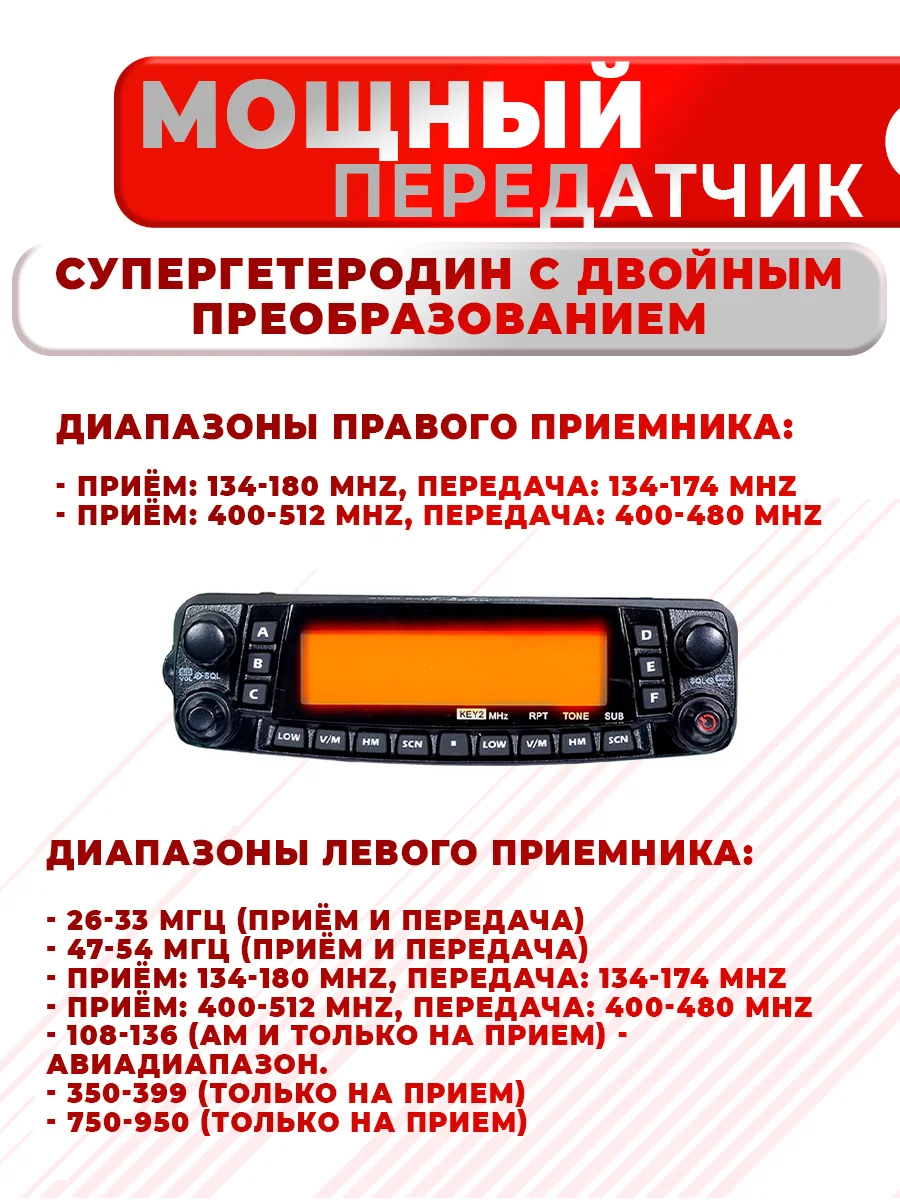 Рация TYT TH-9800 Черная / Автомобильная радиостанция с радиусом 50 км / UHF VHF