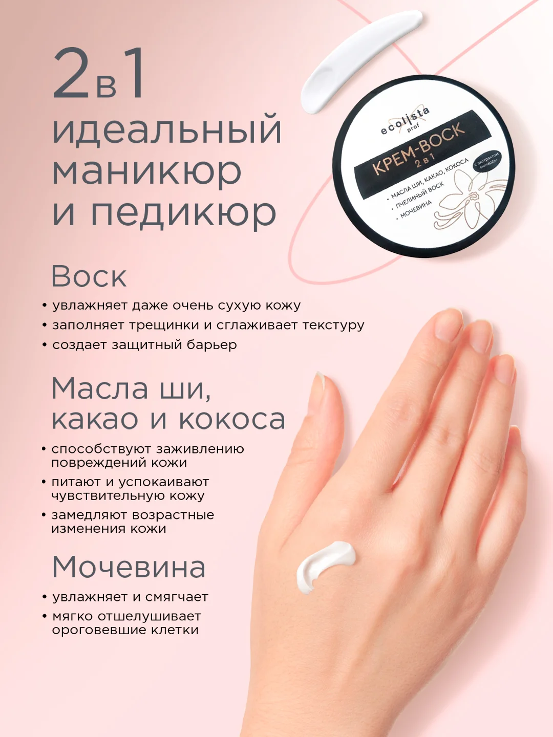Крем воск с мочевиной и экстрактом монарды, 2 в 1, для кожи рук и ног, 100 мл