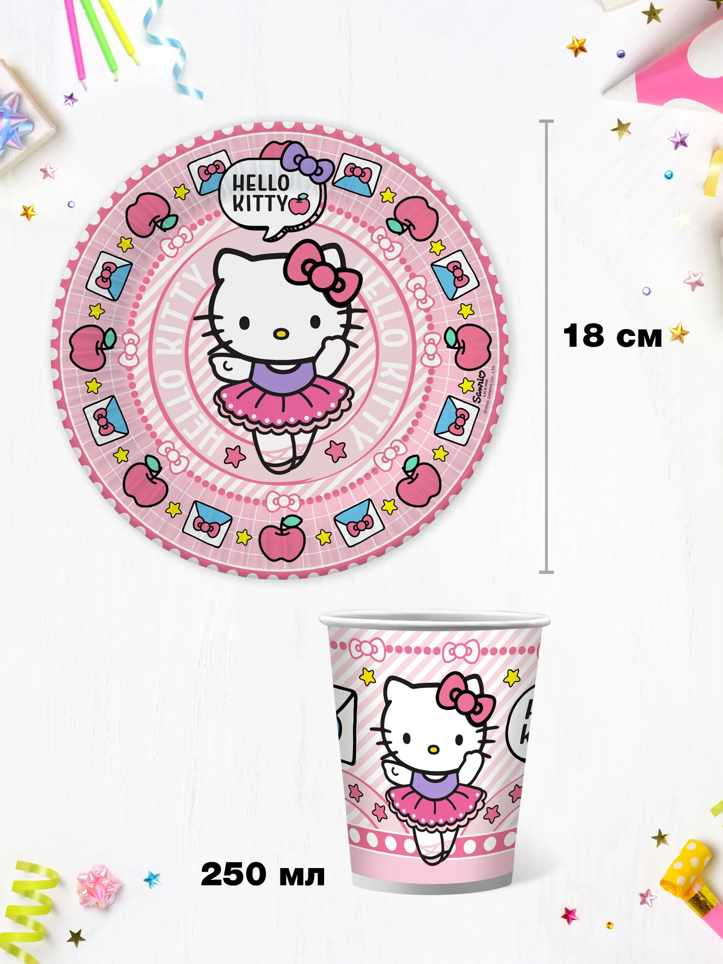 Набор для праздника Hello Kitty (тарелка мал., стакан по 6 шт.)
