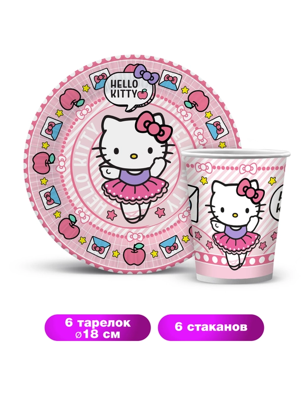Набор для праздника Hello Kitty (тарелка мал., стакан по 6 шт.)