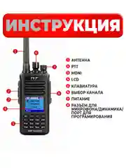 Портативная радиостанция TYT MD-UV390 DMR 5 Вт / Черная и радиус до 8 км / UHF VHF