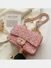 Розовый сумка через плечо, маленькая, твид