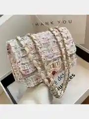 Белый сумка через плечо, маленькая, твид