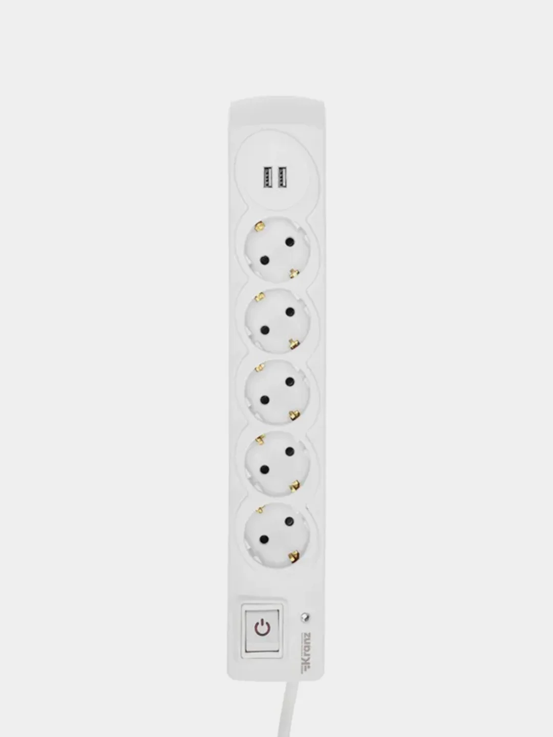 Фильтр сетевой  KRANZ 5 гнезд + 2 USB, с автовыключателем, белый