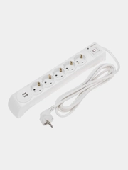Фильтр сетевой  KRANZ 5 гнезд + 2 USB, с автовыключателем, белый