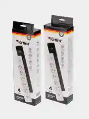 Фильтр сетевой  KRANZ 5 гнезд + 2 USB, с автовыключателем, белый