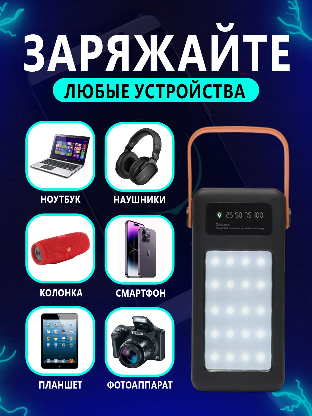 Power Bank / 50000 mah/Повер банк/Портативное зарядно/ с фонариком