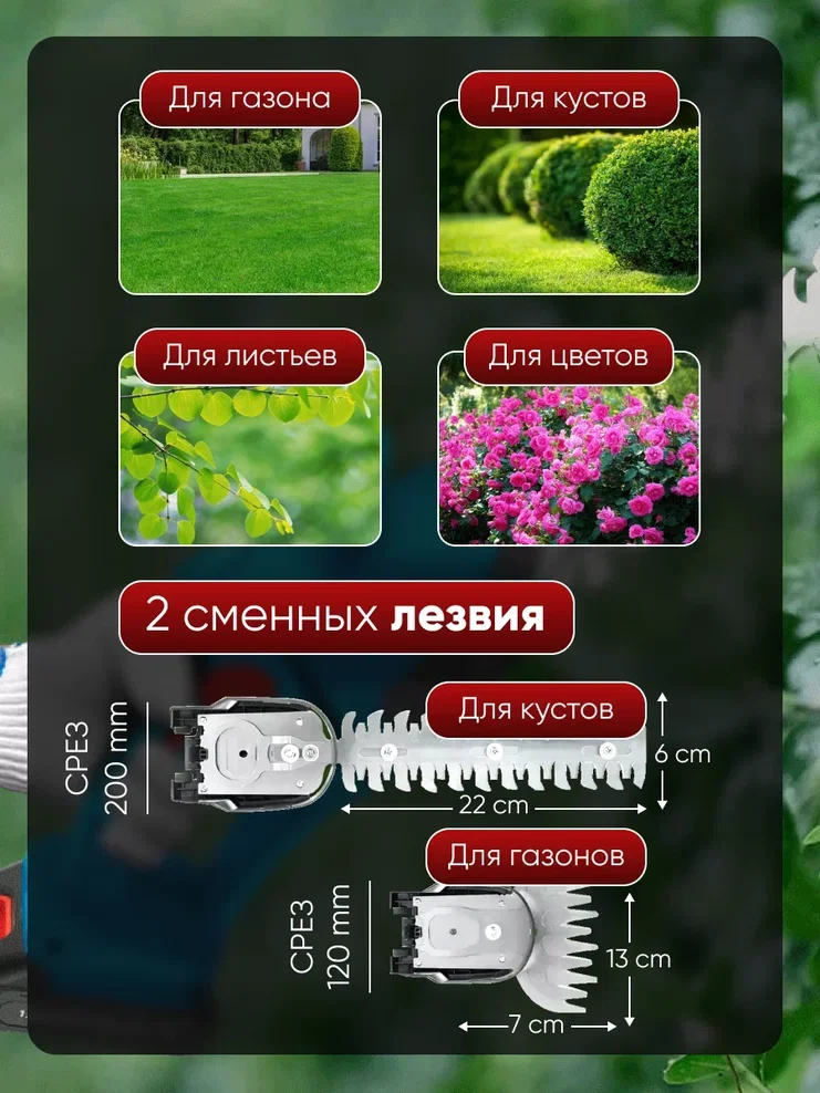 Тёмно-бирюзовый кусторез садовый аккумуляторный, электрические ножницы для сада