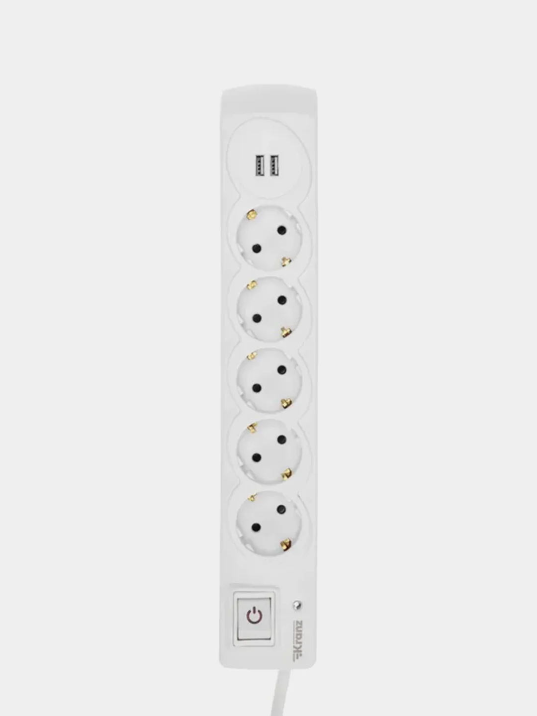 Фильтр сетевой KRANZ, 5 гнезд, 5 м, 3 х 1,5 мм, с автовыключением, 2 USB, белый