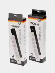 Фильтр сетевой KRANZ, 5 гнезд, 5 м, 3 х 1,5 мм, с автовыключением, 2 USB, белый