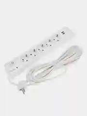 Фильтр сетевой KRANZ, 5 гнезд, 5 м, 3 х 1,5 мм, с автовыключением, 2 USB, белый
