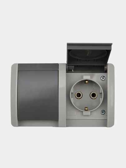 Блок горизонтальный 2 розетки KRANZ INDUSTRIAL, IP54, керамика, с заземлением, серый