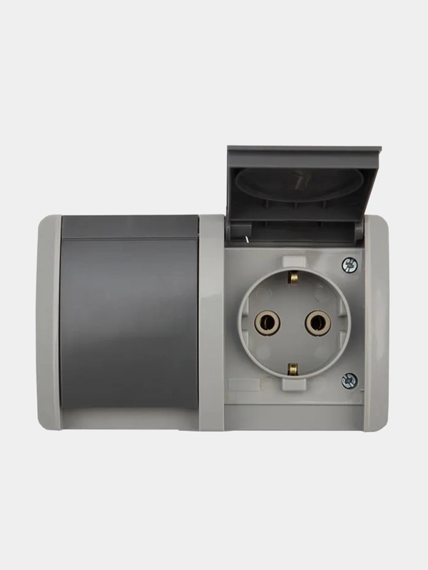 Блок горизонтальный 2 розетки KRANZ INDUSTRIAL, IP54, керамика, с заземлением, серый
