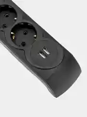 Фильтр сетевой KRANZ, 5 гнезд, 3 м, 3 х 1,5 мм, с автовыключением, 2 USB, черный