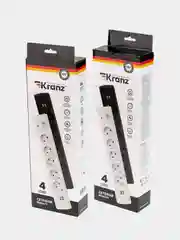 Фильтр сетевой KRANZ, 5 гнезд, 3 м, 3 х 1,5 мм, с автовыключением, 2 USB, черный