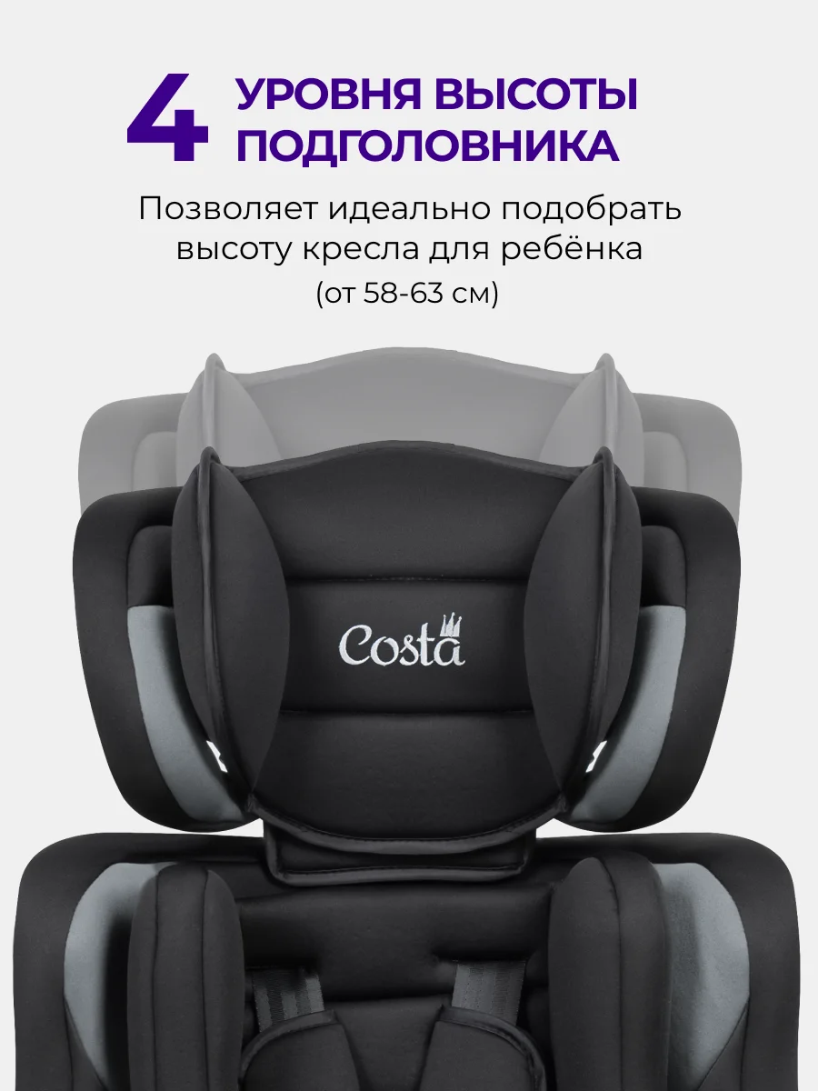 Серый автокресло детское трансформируется в бустер Costa HC-01, от 1 до 12 лет, 9-36 кг