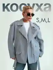 Серый куртка женская косуха оверсайз, шерстяная, драповая