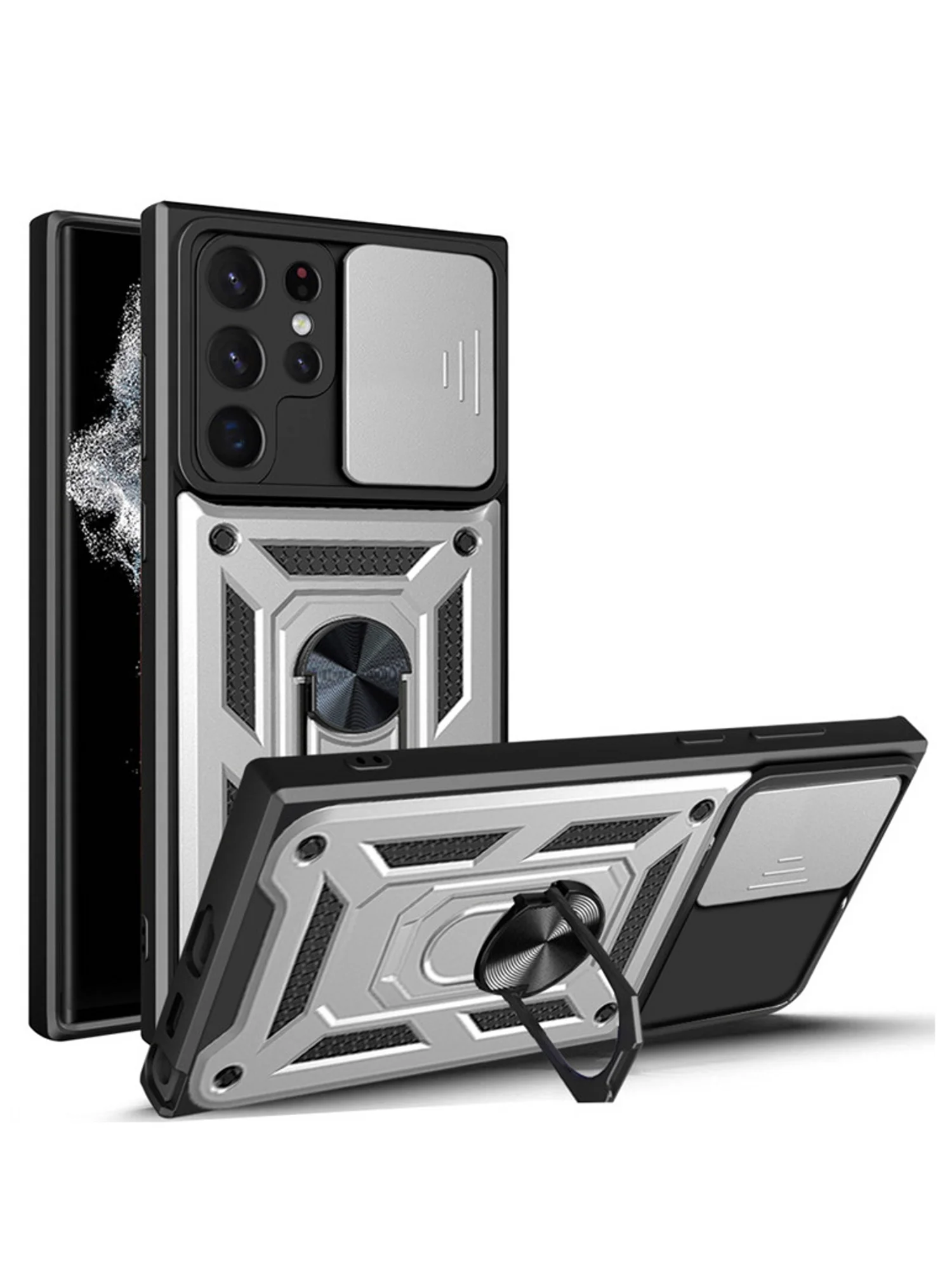 Серебряный чехол противоударный armors для Samsung S22 Ultra / Самсунг S22 Ультра с защитой камеры